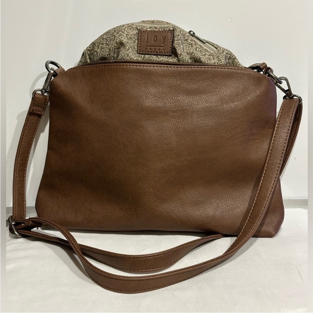 Joy Susan Tan Shoulder Bag with Patterned Accent